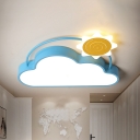Cloud and Sun Ceiling Lamp Kids Acrylic LED Nursery Flush Mount Lighting Fixture in Blue