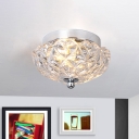 Bowl Crystal Block Flushmount Minimalist 2 Bulbs Living Room Flush Mount Light in Chrome