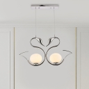 Chrome Couple Swan Suspension Lamp Romantic Modern Style 2 Bulbs Cream Glass Pendant Ceiling Light