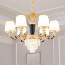 Frosted White Glass Cone Hanging Light Antique 6 Bulbs Bedroom Ceiling Chandelier in Black and Gold with Crystal Accent