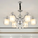 6 Lights Ceiling Chandelier Modern Living Room Drop Lamp with Cup Clear and White Glass Shade in Chrome