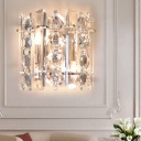 2-Bulb Wall Lighting Ideas Minimalist Half-Drum Clear Crystal Wall Mount Light Fixture