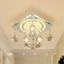 Squared Corridor Close to Ceiling Lamp Modern Crystal Clear LED Flush Mount Light with Draping Diamond