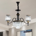 3/6 Heads Crystal Pendant Light Classic Black Tapered Dining Room Hanging Chandelier with Metal Curvy Arm