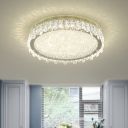 K9 Crystal Nickel Flushmount Circle LED Contemporary Ceiling Mount Light Fixture for Bedroom