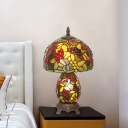 Domed Table Lighting Mediterranean Hand Cut Glass 1 Head Coffee Grapes Patterned Night Lamp with Vase Base
