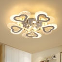 White Heart Flush Mount Lighting Simplicity Crystal Orb 5 Heads LED Bedroom Ceiling Lamp