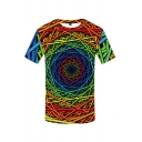Creative Abstract Geometric 3D Printed Short Sleeve Crew Neck Regular Fit T Shirt in Red