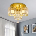 3/5 Bulbs Flushmount Modern Bedroom Flush Light with Cylinder Crystal Block Shade in Gold