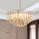 10 Heads Layered Semi Flush Light Modern Gold Crystal Block Flush Mount for Living Room