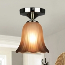 Scalloped Porch Flush Mount Lamp Rustic Tan Ribbed Glass 1 Bulb Chrome Finish Ceiling Light Fixture