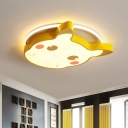 Comic Mouse Kids Bedroom Flush Light Acrylic Cartoon LED Ceiling Mounted Lamp in Yellow, Warm/White Light