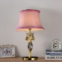 Fabric Pink Nightstand Light Bell Contemporary Night Table Lamp with Crystal Decor