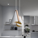 Wave-Edge Conical Suspension Lighting Nordic Iron 1 Light White and Wood Hanging Light