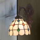 White Gridded Glass Bell Wall Sconce Baroque 1-Light Bronze Wall Mount Fixture with Gem-Like Cabochons