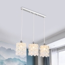 Crystal Embedded Cutouts Cluster Pendant Modern 3-Light White Finish Drop Lamp for Dining Room