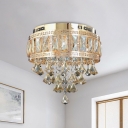 Diamond Crystal Rain Flush Light Modern 4 Heads Dining Room Ceiling Lighting in Gold