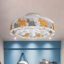 Kids 6-Bulb Close to Ceiling Lamp White and Orange Camel Carousel Semi Flush Mount with Wood Frame