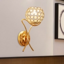 Gold Orb Wall Mounted Lamp Simple Inserted Crystal 1 Light Living Room Wall Light Fixture
