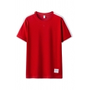 Leisure Mens Label Patched Contrasted Short Sleeve Round Neck Relaxed T-shirt