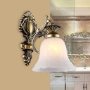 Milk Glass Bronze Sconce Light Blossom 1/2-Bulb Traditional Wall Lighting Fixture for Living Room
