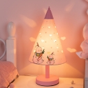 1 Bulb Rabbit Pattern Fabric Table Lamp Pastoral Pink Deep Cone Kids Bedside Nightstand Light