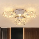 Modernism Round Ceiling Light Clear K9 Crystal 3/6-Head LED Semi Flush Mount Lighting in White