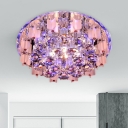 Beveled Crystal White Flush Light Circle LED Modernism Flush Mount Lighting in Warm/White/Multi Color Light