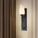 Black Tapered Wall Sconce Light Countryside White Glass 1 Light Stairs Wall Lighting Ideas