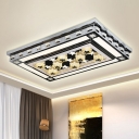 Faceted Crystal Rectangle Ceiling Light Modern Living Room LED Flushmount in Stainless Steel with Cloud/Star Decor