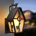 Frosted Glass House-Shaped Sconce Light Fixture Traditional 1 Light Outdoor Wall Lighting in Coffee