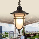 1 Bulb Pendant Lamp Classic Urn Shade Opal Glass Hanging Light Fixture in Black with Metal Frame