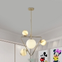 Globe Glass Orb Ceiling Chandelier Modernism 4 Bulbs LED Hanging Light Kit with Gold Triangle Frame