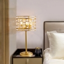Beveled Crystal Gold Night Light Cylindrical 3 Bulbs Traditional Table Lamp for Living Room