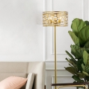 4-Bulb Drum Standing Light Minimalist Gold Beveled Crystal Floor Lamp for Living Room