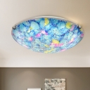 Blue Stained Glass Flush Mount Lamp Bowl Shade 2/3 Heads Mediterranean Ceiling Mounted Light for Living Room, 12