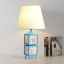 Coastal Double Cube Night Light Resin Single Kids Bedside Table Lamp in Water Blue/Sky Blue with Conical Shade