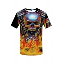 Cool Skull 3D Printed Short Sleeve Crew Neck Regular Fit T Shirt for Men