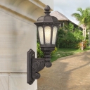 Black 1 Light Wall Light Sconce Cottage Clear Seeded Glass Lantern Wall Lighting for Outdoor