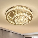 Double Ring Bedroom Ceiling Flush Modernism Crystal Prism LED Chrome Flush Light Fixture