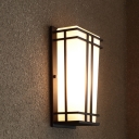 Textured Black Trapezoid Sconce Retro Opal Glass 1-Bulb Wall Lighting Fixture for Courtyard