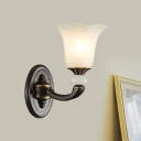 1/2 Bulbs Wall Mount Light Fixture Rural Bedroom Wall Sconce Lighting with Flared White Glass Shade