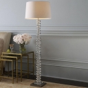 Drum Fabric Floor Light Modernism 2 Lights Bedroom Standing Lamp in White with Crystal Accent and Pull Chain