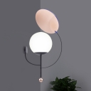 Globe Corner Wall Mount Lamp White Frosted Glass 1-Head Modernist Wall Light in Black with Mirror Deco