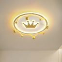 Iron Crown Ceiling Lamp Kids LED Gold Flush Mount Lighting Fixture in Warm/White Light for Bedroom
