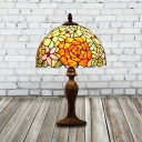 Dark Brown 1 Head Nightstand Lamp Tiffany Stained Art Glass Table Light with Flower Pattern