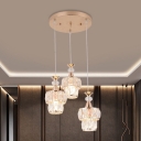 3 Bulbs Dining Room Ceiling Lamp Modernism Gold Multi-Light Pendant with Tiered Round Faceted Crystal Shade