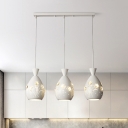 Elongated Cluster Pendant Light Minimal Metallic 3-Light White Finish Crystal Ceiling Hang Fixture