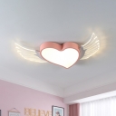 Love Wings Ceiling Lamp Modern Acrylic LED Pink Flush Mount Light Fixture for Kids Bedroom