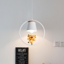 Yellow Piggy Drop Pendant Cartoon Single Resin Hanging Ceiling Light with Bell Shade and Ring Guard